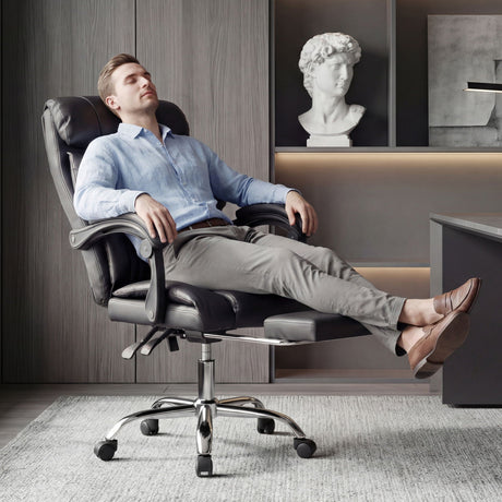 Executive Office Chair With Foot Rest, Adjustable Height - Black HouseOfZazla