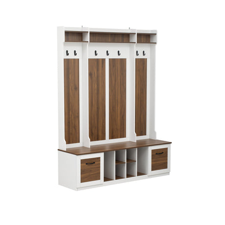 5 In 1 Entryway Bench With Coat Rack, 7 Sturdy Hooks, 2 Spacious Drawers And Adjustable Shelves HouseOfZazla