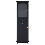 Tall Bathroom Storage Cabinet With Glass Doors, Free-Standing, Two Drawers, And Adjustable Shelves, Board, Painted Perfect For Displaying Your Favorite Items