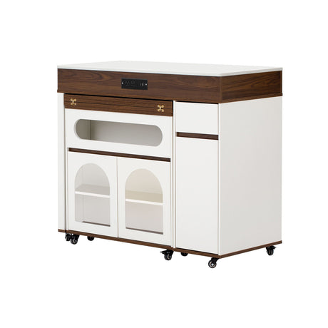 Extendable Dining Table With Folding Top, Rolling Kitchen Island With Drawers And Power Outlet HouseOfZazla