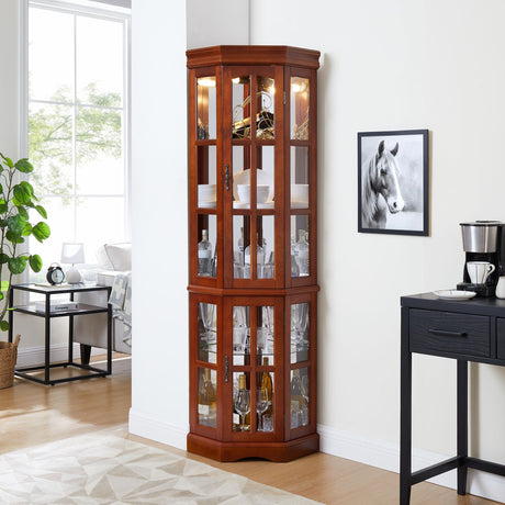 Corner Curio Cabinet With 5 Shelves And Lighting System HouseOfZazla