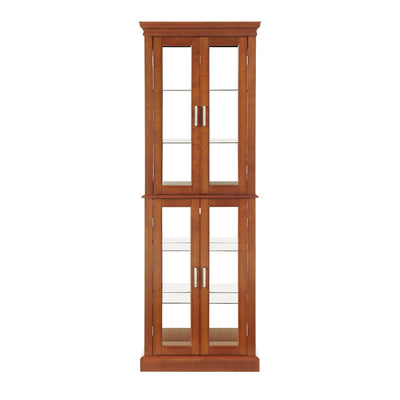 Lighted Curio Cabinet With Adjustable Shelves and Mirrored Back Panel