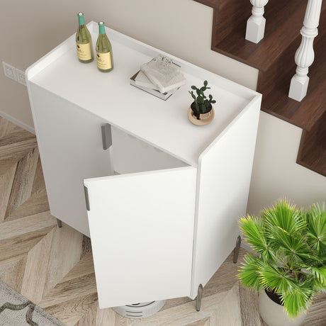2 Door Wine Bar Cabinet With Adjustable Shelf, Soft-Closing Hinges, And High Feet - White HouseOfZazla