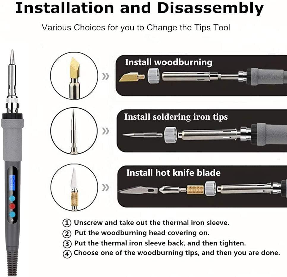 75Pcs Wood Burning Kit, Wood Tool with LCD Display Wood Pen Adjustable Temperature Carving/Soldering Tips WoodArtSupply