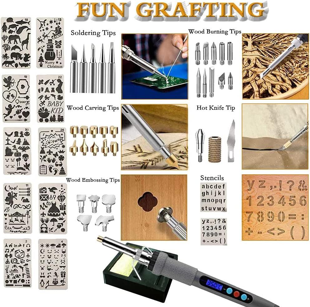75Pcs Wood Burning Kit, Wood Tool with LCD Display Wood Pen Adjustable Temperature Carving/Soldering Tips WoodArtSupply