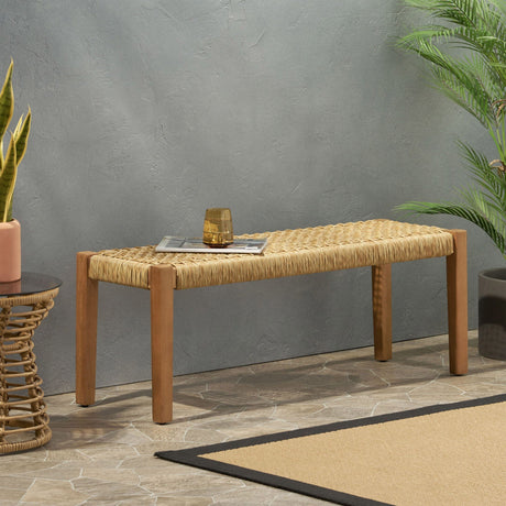 Angie Bench Outdoor Seating Acacia Wood Faux Rattan - Teak HouseOfZazla