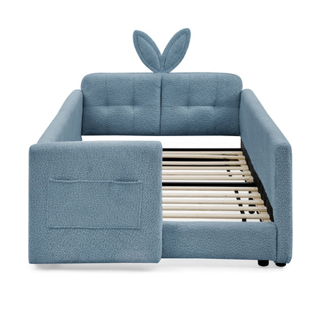 Cute Rabbit Ear Upholstered Platform Bed Frame With Safety Rail HouseOfZazla