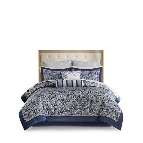 12 Piece Comforter Set with Cotton Bed Sheets Navy Cal King HouseOfZazla