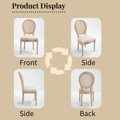 French Country Dining Chairs Set of 2 Upholstered with Rattan Back HouseOfZazla