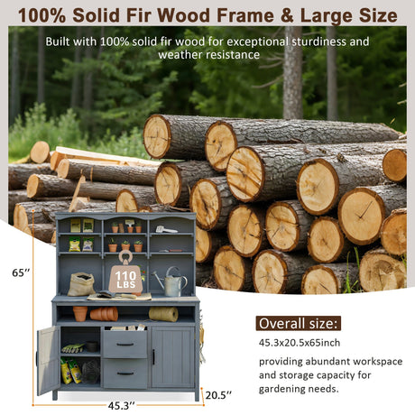TOPMAX Large Fir Wood Potting Bench with Hutch and Storage HouseOfZazla