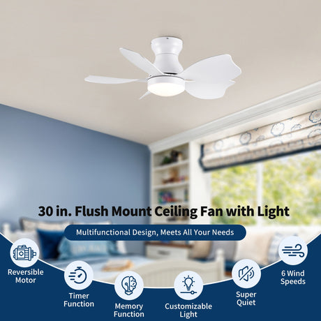 Low Profile Flush Mount Ceiling Fan With Light HouseOfZazla