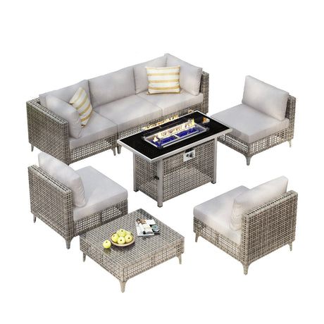K&K Patio 8-Piece Patio Furniture Set with 43" Fire Pit Table HouseOfZazla