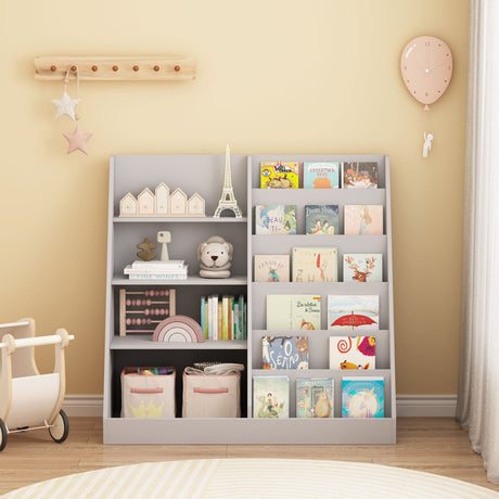 Bookshelf And Toy Storage Organizer, 4 Tier Bookcase With Display Stand For Playroom HouseOfZazla