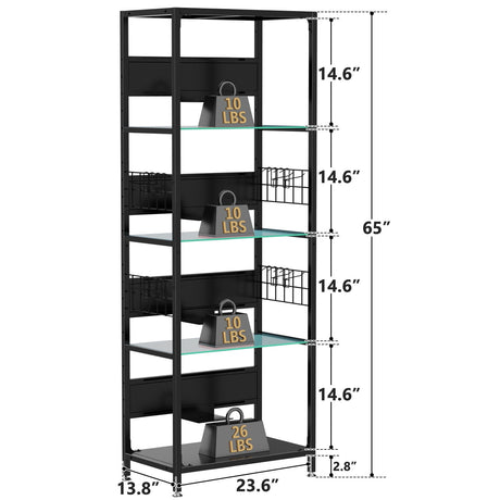 4 Tier Display Shelf With RGB Lights, LED Lighted Curio Cabinet With Adjustable Storage Box & Hooks - Black HouseOfZazla