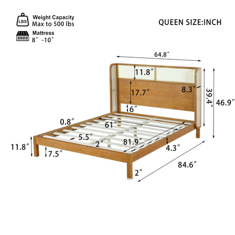 Premium Rubber Wood Platform Queen Bed Frame with Headboard HouseOfZazla