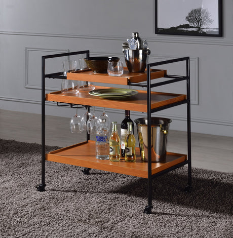 Oaken Honey Oak & Black Finish Serving Cart HouseOfZazla