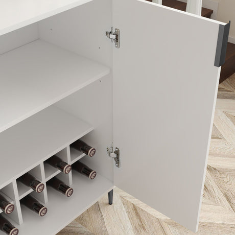 2 Door Wine Bar Cabinet With Adjustable Shelf, Soft-Closing Hinges, And High Feet - White HouseOfZazla