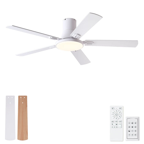 Flush Mount Ceiling Fans With LED Light And Remote Control, 5 Blades HouseOfZazla
