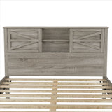 3-Pieces Bedroom Set Queen Size Farmhouse Platform Bed with Storage Headboard and Charging Station