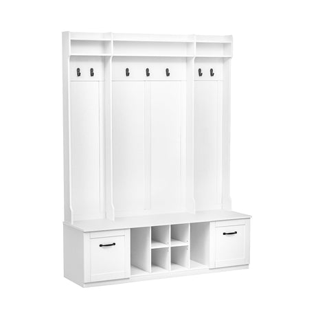 5 In 1 Entryway Bench With Coat Rack, 7 Sturdy Hooks, 2 Spacious Drawers And Adjustable Shelves HouseOfZazla