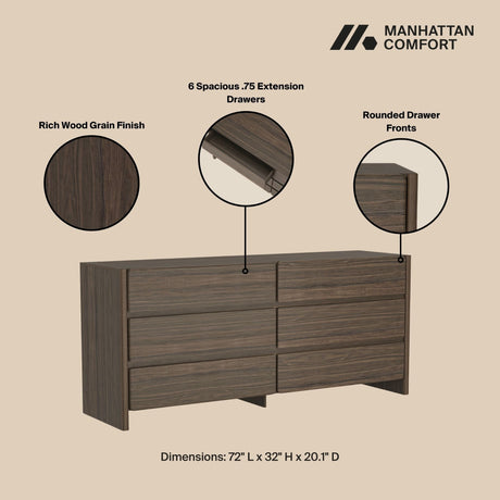 Linda - Double Wide Dresser With 6 Drawers HouseOfZazla