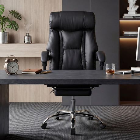 Executive Office Chair With Foot Rest, Adjustable Height - Black HouseOfZazla