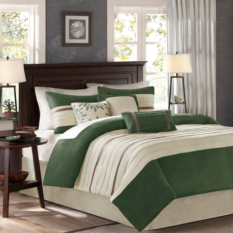 7 Pc Faux Suede Comforter Set Green King HouseOfZazla