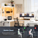 78.7" U Shaped Computer Desk, Reversible Desk with Led Lights, Ergonomic Monitor Stand, Power Outlets, Game Table for Bedroom, Large Home Office Desk with Storage Shelves, 4 Drawer - White Takywep