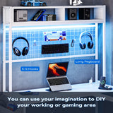 78.7" U Shaped Computer Desk, Reversible Desk with Led Lights, Ergonomic Monitor Stand, Power Outlets, Game Table for Bedroom, Large Home Office Desk with Storage Shelves, 4 Drawer - White Takywep