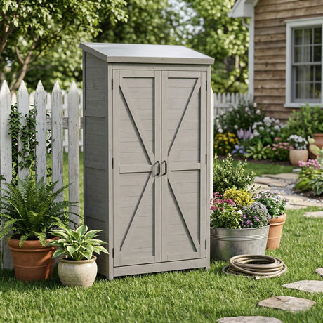 Outdoor Storage Shed With Vertical Tool Cabinet For Backyard HouseOfZazla
