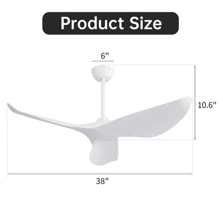 Ceiling Fan Without Light, DC Motor Remote Control Fan For Indoor / Outdoor Use - White HouseOfZazla