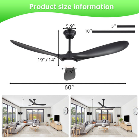 Smart Ceiling Fan With Lights, 3 Blades, Reversible Quiet DC Motor For Indoor HouseOfZazla