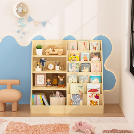 Bookshelf And Toy Storage Organizer, 4 Tier Bookcase With Display Stand For Playroom HouseOfZazla