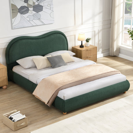 Queen Size Upholstered Platform Bed Frame with Rounded Corners Curved Headboard HouseOfZazla