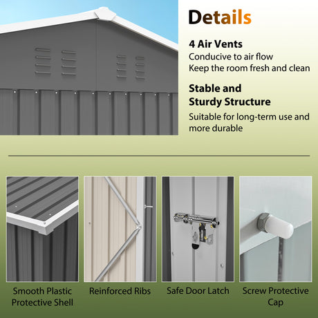 8'x6' Large Steel Storage Shed with Window, Lockable Doors & Sloped Roof HouseOfZazla