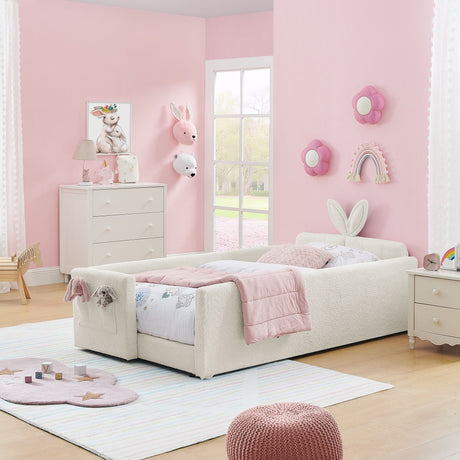 Cute Rabbit Ear Upholstered Platform Bed Frame With Safety Rail HouseOfZazla