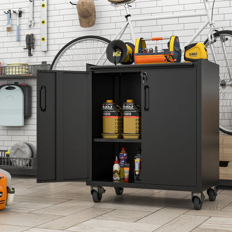 Heavy Duty Metal Garage Storage Cabinet With Wheels Sturdy Tool Organizer HouseOfZazla