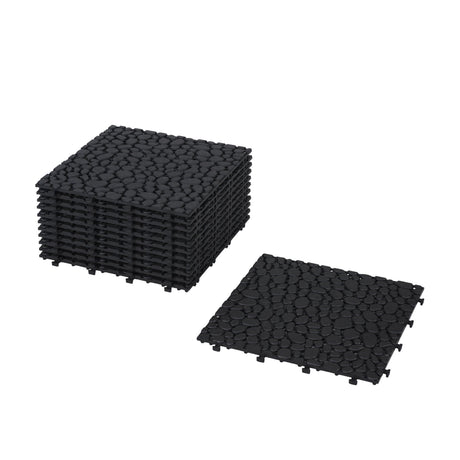 Interlocking Deck Tiles Plastic Waterproof Outdoor All Weather Anti-Slip Bathroom Shower Balcony Porch Strong Weight Capacity Upto 440 Lbs, Pebble Stone Pattern HouseOfZazla