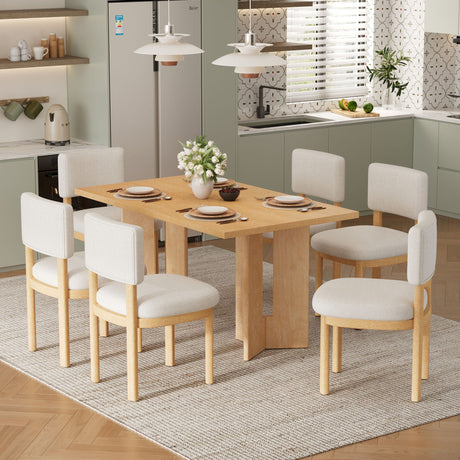 Dining Table Set With 6 Upholstered Chairs, Rectangular Table With Cutout Legs HouseOfZazla