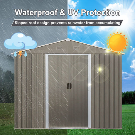 8X10Ft Outdoor Metal Storage Shed - Gray HouseOfZazla