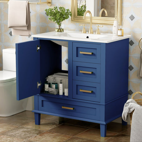 Bathroom Vanity, Modern Bathroom Cabinet With Sink Combo Set, Bathroom Storage Cabinet With A Soft Closing Door And 3 Drawers, Solid Wood Frame HouseOfZazla