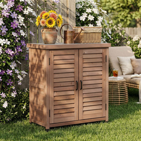 Potting Bench With Storage Cabinet And Metal Table Top For Outdoor HouseOfZazla