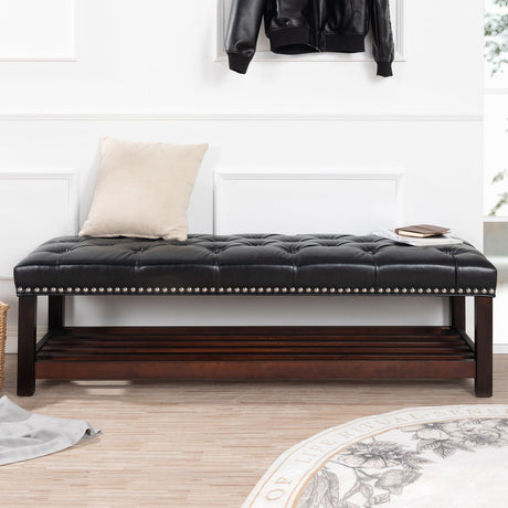 Bedroom End Of Bed Bench Tufted Upholstered End Of Bed Bench End Of Bed Entrance Shoe Bench With Nailhead Trim And Shelf Bedroom Upholstered Bench Living Room Shoe Rack Footstool HouseOfZazla