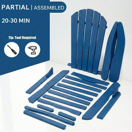 Folding Adirondack Lounge Chair With Embossed Grain For Patio, Backyard, Deck Or Pool Side - Navy Blue HouseOfZazla