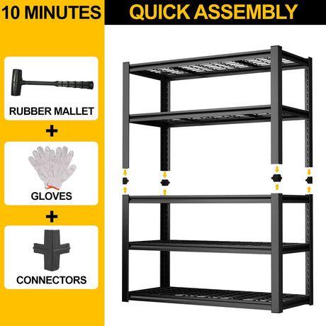 Garage Storage Rack, 5 Layer Adjustable Shelving Unit For Warehouse - Black HouseOfZazla