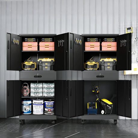 Metal Storage Cabinet with Drawer, Locking Doors, and Rolling Wheels HouseOfZazla