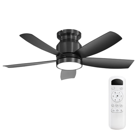 Flush Mount Ceiling Fan With 18W LED Light And Remote Control HouseOfZazla
