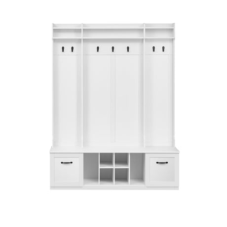 5 In 1 Entryway Bench With Coat Rack, 7 Sturdy Hooks, 2 Spacious Drawers And Adjustable Shelves HouseOfZazla