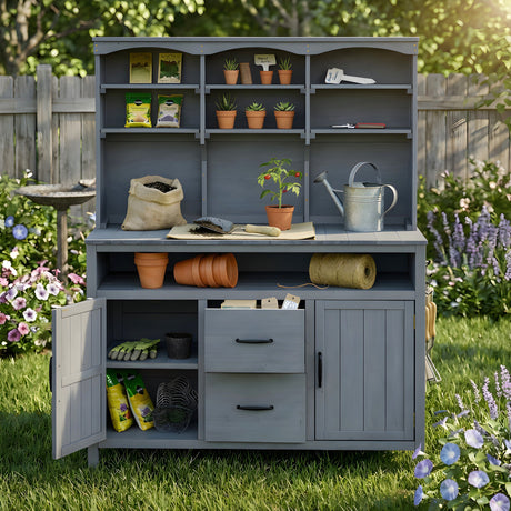 TOPMAX Large Fir Wood Potting Bench with Hutch and Storage HouseOfZazla