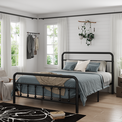 Metal Full Size Bed Frame with Headboard and Under Bed Storage